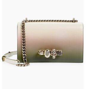 Alexander McQueen Jeweled Ombré Leather Shoulder Bag in MILITARY GREEN MULTI